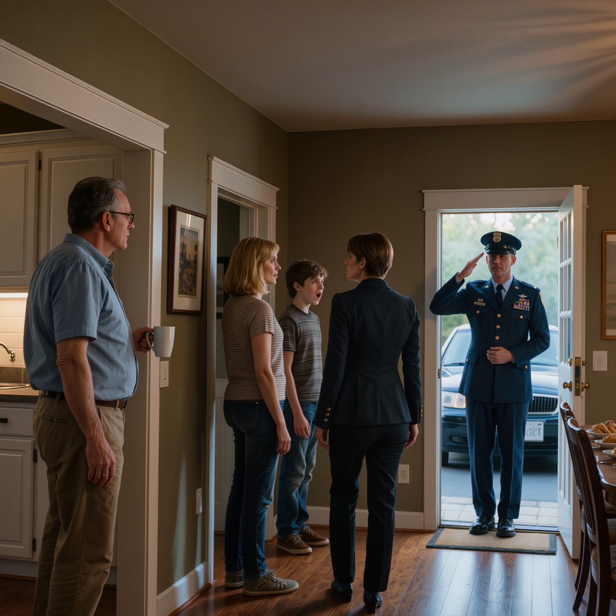 „Nigdy nigdzie nie zajdę” – powiedziała moja macocha przy stole. Cała rodzina się śmiała. Następnego ranka przełożony mojego ojca wszedł do domu, stanął prosto i powiedział: „Dzień dobry, Admirale. Samochód jest gotowy”. Cała rodzina zamilkła. MOJA MACOCHA ZAMROZŁA. – Wiadomości