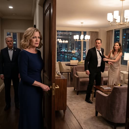 Elmentem egy luxusbulira egy folyóparti chicagói szállodába, hogy ott álljak a férjem mellett, ahogy egy feleség szokott 25 év után, aztán egy milliárdos megállított, és nagyon halkan azt mondta: „A férjed fent van a feleségemmel” – két perccel később egy lakosztály ajtaja előtt álltam, fény áradt be a folyosóra, és ahogy elfordította a fejét, az rosszabb volt, mint a szavak.