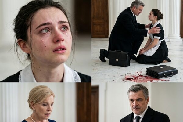 Marmurowa podłoga zamarzała pod moimi kolanami, gdy drzwi rezydencji otworzyły się z hukiem i wszystkie okrutne szepty w tym pokoju nagle ucichły. Pani Whitmore roześmiała się, jakbym była niczym więcej niż brudem pod jej butami, po czym powiedziała mężczyźnie w drzwiach, że jestem „tylko bezużyteczną pokojówką”. Ale kiedy upuścił skórzaną teczkę i spojrzał mi prosto w twarz, krew odpłynęła z jej twarzy tak szybko, że nawet dom zdawał się przestać oddychać.